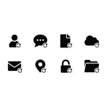 Set of eight black interface representing various digital actions with a re.. Stock Illustration