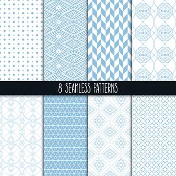 Set of eight blue patterns Stock Illustration