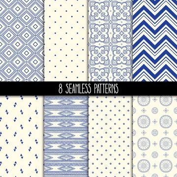Set of eight blue patterns Stock Illustration