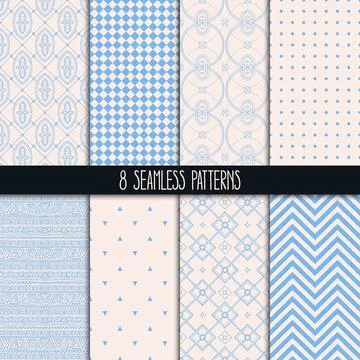 Set of eight blue patterns Ilustración de archivo