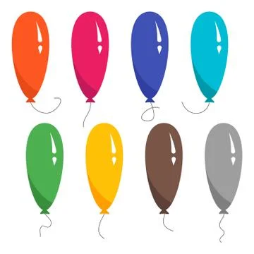 Set of eight colorful balloons with a string isolated on white background Stock Illustration