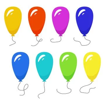 Set of eight colorful balloons with a string isolated on white background Stock Illustration