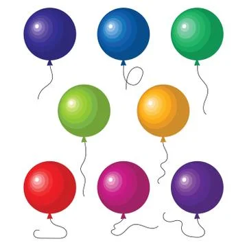 Set of eight colorful balloons with a string isolated on white background Stock Illustration