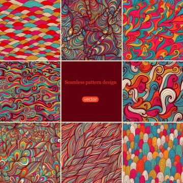 Set of eight colorful wave patterns (seamlessly tiling).seamless pattern can  Stock Illustration