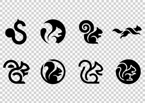 Set of eight cute squirrel logo for any company design template on transpar.. Stock Illustration
