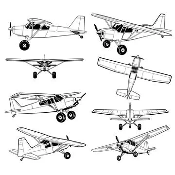 Set of eight detailed STOL bush airplanes Stock Illustration