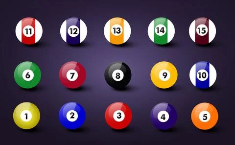 A set of eight different colored billiard balls Illustrazione stock