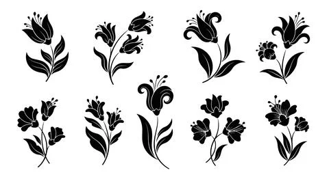 A set of eight different flower designs Stock Illustration
