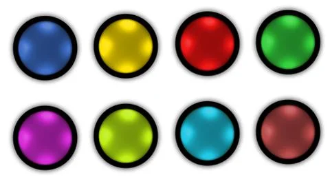 Set of eight glossy buttons in various colors, RGB color space, illustration Stock-Illustration