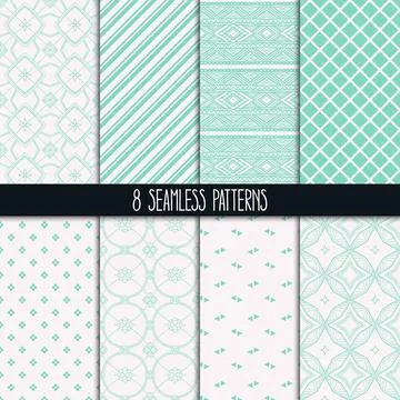 Set of eight green patterns Illustrazione stock