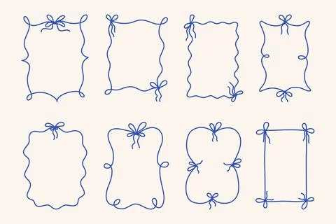 Set of eight hand drawn decorative frames with bow Stock Illustration