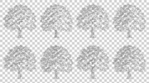 Set of eight hand drawn sketch trees isolated on white background for desig.. Illustration