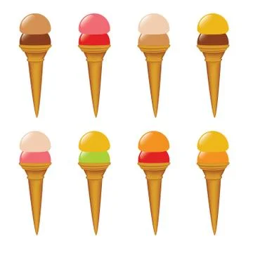 Set of eight ice-cream with different colors Stock Illustration