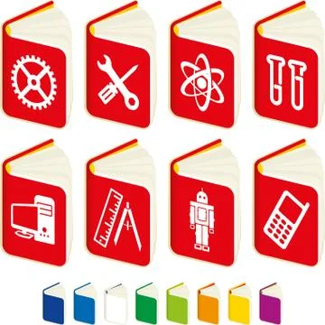 Set of eight instruction manuals or thematic books. Stock Illustration