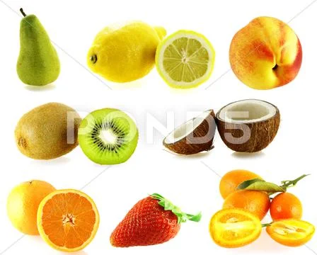 Set of eight kinds of fresh fruits Stock Photos