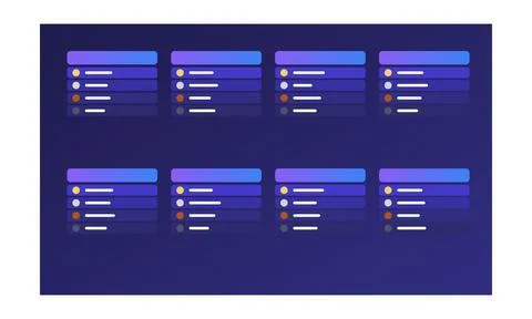 Set of eight modern user interface card templates with colorful gradients o.. Stock-Illustration