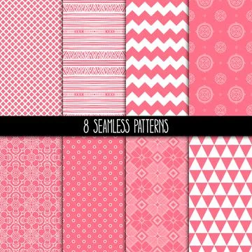 Set of eight pink patterns 库存插图