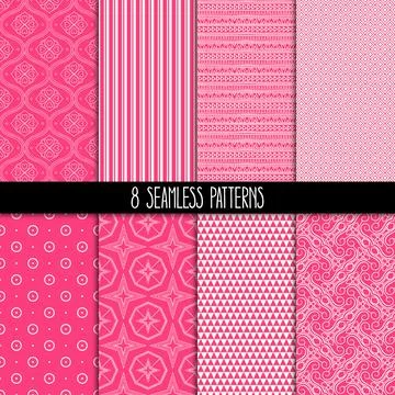 Set of eight pink patterns Stock Illustration