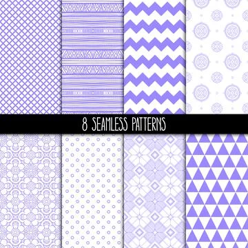 Set of eight purple patterns Illustrazione stock