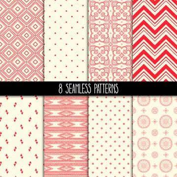 Set of eight red and beige patterns Stock Illustration