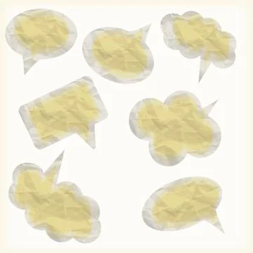 Set of eight retro speech crumpled paper bubbles Stock Illustration