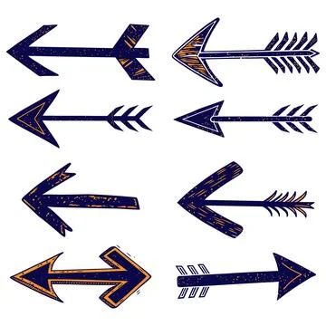 Set of eight rustic tribal arrows isolated on white background for design. Stock-Illustration