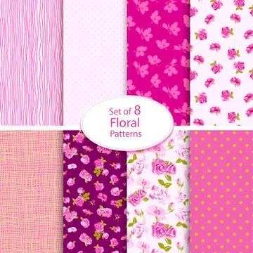 Set of eight seamless floral backgrounds Stock-Illustration
