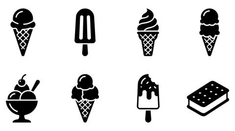 Set of eight solid black dessert icons with perfect culinary design projects Stock Illustration