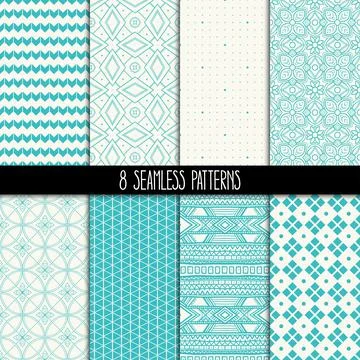 Set of eight turquoise and white patterns Stock Illustration