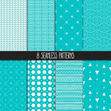 Set of eight turquoise patterns Stock Illustration