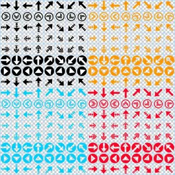 Set of eight types of arrows in eight directions and in four colors Stock Illustration