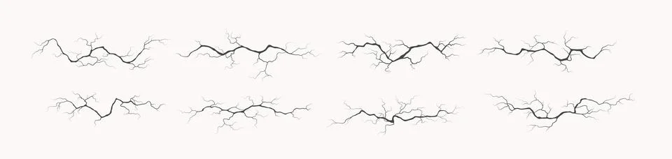 Set of Eight Vector Branch Illustrations in Black Stock Illustration