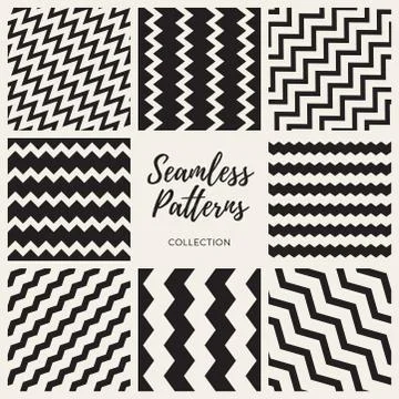 Set of Eight Vector Seamless ZigZag Lines Patterns Collection Stock Illustration