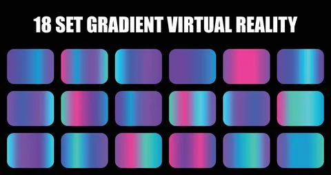 Set of eighteen gradient virtual reality swatches featuring vibrant neon colors Stock Illustration
