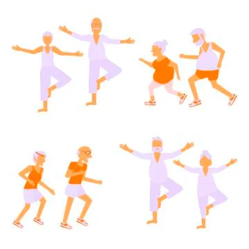 Set of Elderly people doing exercises Stock Illustration