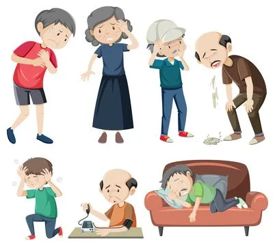Set of elderly people sickness Stock Illustration