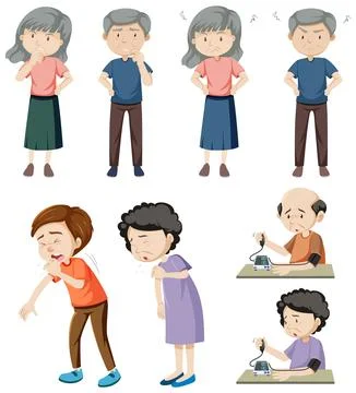 Set of elderly people sickness Stock Illustration