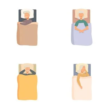 Set of elderly people sleeping in bed Illustrazione stock
