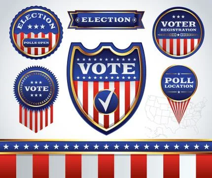 Set of Election and Voting Badges and Labels Stock Illustration