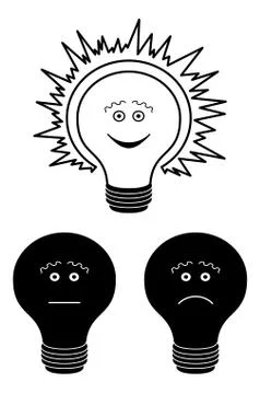 Set of electric bulbs, bright on top, outline Stock Illustration