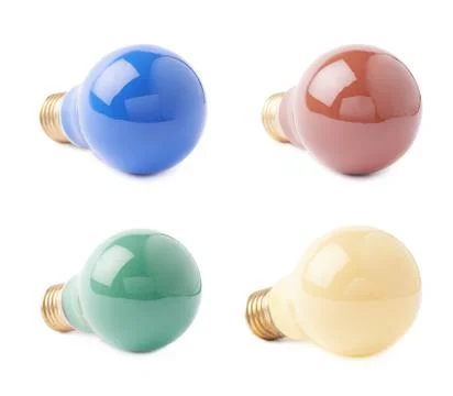 Set of electric bulbs lying on side, isolated over the white background Stock Photos