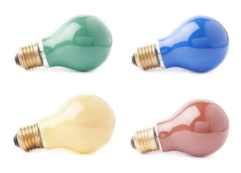 Set of electric bulbs lying on side, isolated over the white background Stock Photos