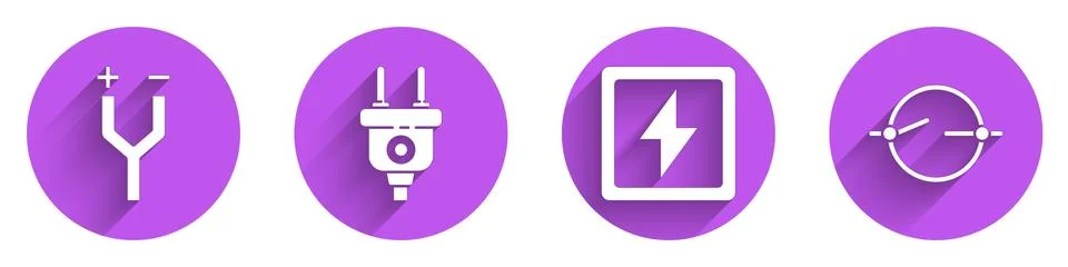 Set Electric cable, Electric plug, Lightning bolt and Electric circuit scheme Ilustração Stock