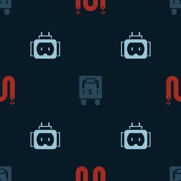 Set Electric cable, Electrical panel and Tee plug electric on seamless pattern Stock Illustration