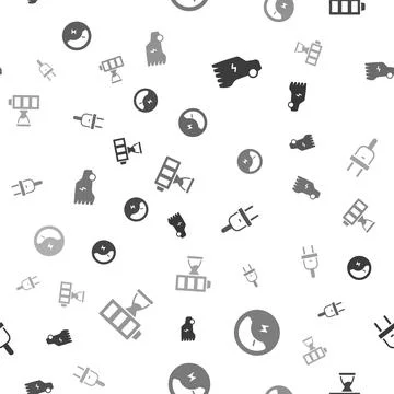 Set Electric car, Voltmeter, plug and Battery charge on seamless pattern. Vector イラスト素材