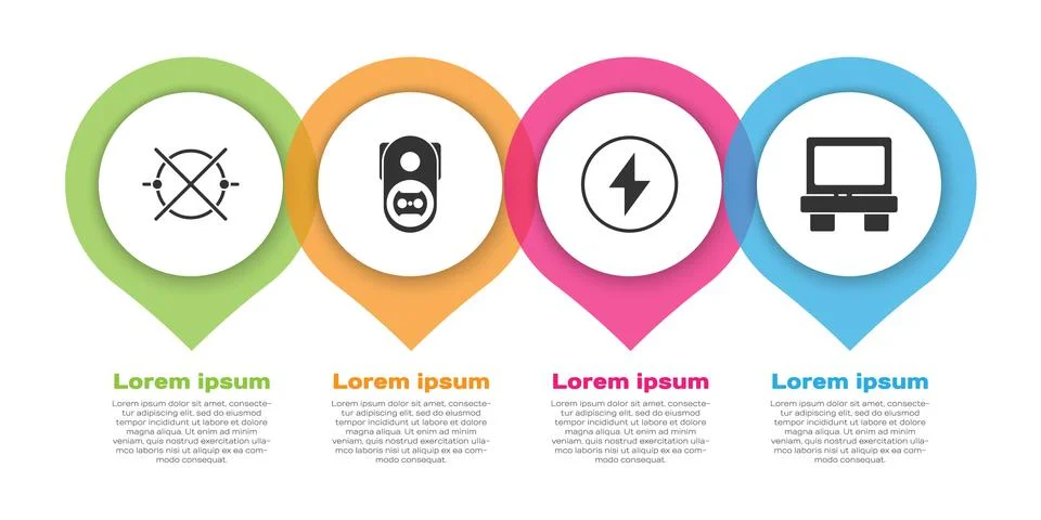 Set Electric circuit scheme, Electrical outlet, Lightning bolt and Fuse Ilustração Stock