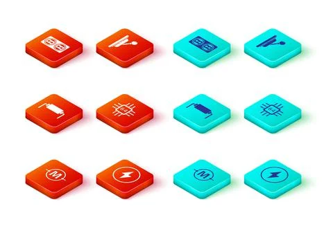 Set Electric circuit scheme, Lightning bolt, Resistor electricity, Processor Stock Illustration