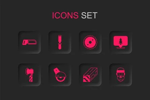 Set Electric circular saw, Chisel tool, Hacksaw, Wooden beam, Location of t.. Stock Illustration