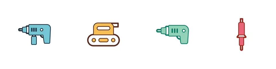 Set Electric drill machine, planer tool, cordless screwdriver and Soldering i Stock Illustration