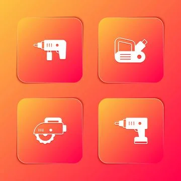 Set Electric drill machine, planer tool, circular saw and cordless screwdriver Stock Illustration